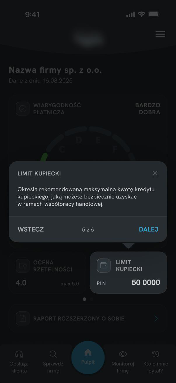 Coach mark — credit limit